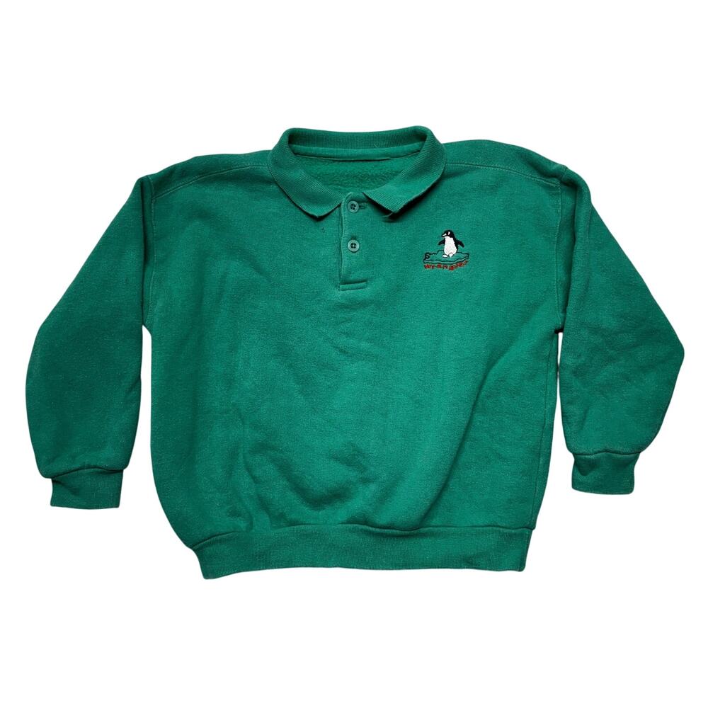 Vintage Wrangler Sweatshirt Kids XS Green Collared Embroidered Penguin Fleece